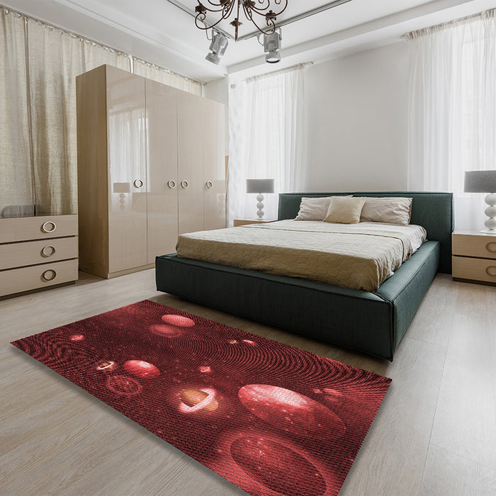 Round Machine Washable Transitional Maroon Red Rug in a Office, wshpat2992rd