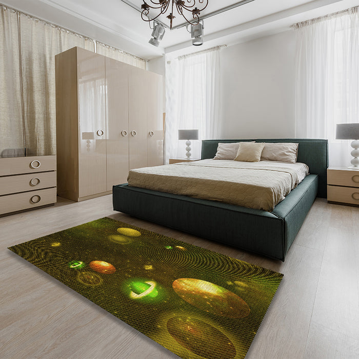 Patterned Oak Brown Rug in a Bedroom, pat2992yw