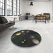 Round Machine Washable Transitional Black Rug in a Office, wshpat2992