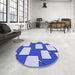 Round Patterned Blue Orchid Blue Rug in a Office, pat2993blu