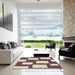 Square Patterned Velvet Maroon Purple Rug in a Living Room, pat2993brn