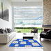 Square Patterned Blue Novelty Rug in a Living Room, pat2993