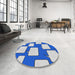 Round Machine Washable Transitional Blue Rug in a Office, wshpat2993