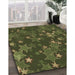 Machine Washable Transitional Dark Forest Green Rug in a Family Room, wshpat2994brn