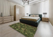 Patterned Dark Forest Green Rug in a Bedroom, pat2994brn