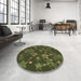 Round Patterned Dark Forest Green Rug in a Office, pat2994brn