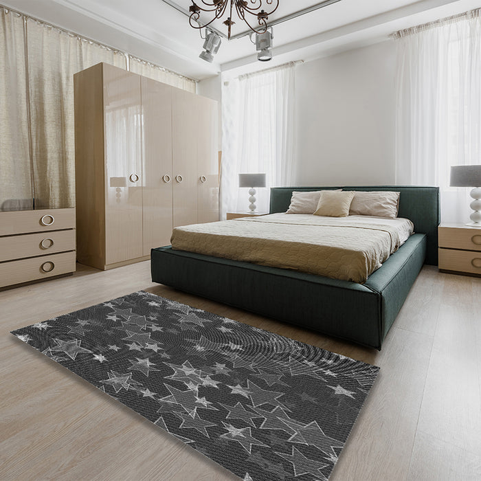 Patterned Charcoal Black Rug in a Bedroom, pat2994gry