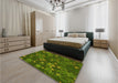 Patterned Dark Forest Green Rug in a Bedroom, pat2994yw