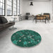 Round Machine Washable Transitional Mint Green Rug in a Office, wshpat2994