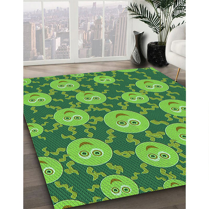 Patterned Green Rug in Family Room, pat2995grn