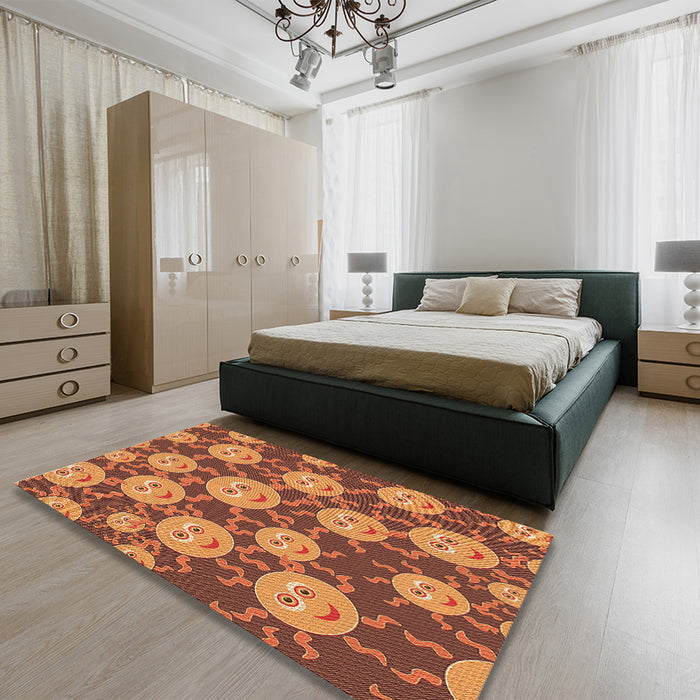 Patterned Orange Rug in a Bedroom, pat2995org