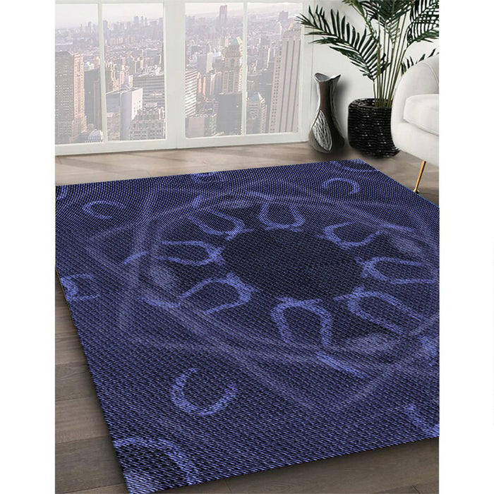 Patterned Deep Periwinkle Purple Rug in Family Room, pat2996blu