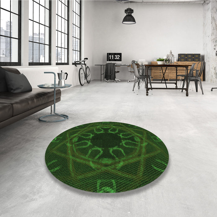 Round Patterned Green Rug in a Office, pat2996grn