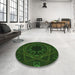 Round Patterned Green Rug in a Office, pat2996grn