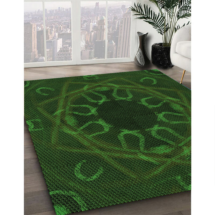 Patterned Green Rug in Family Room, pat2996grn