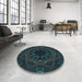 Round Patterned Blue Rug in a Office, pat2996lblu