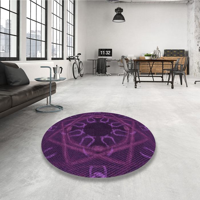 Round Patterned Dark Purple Rug in a Office, pat2996pur