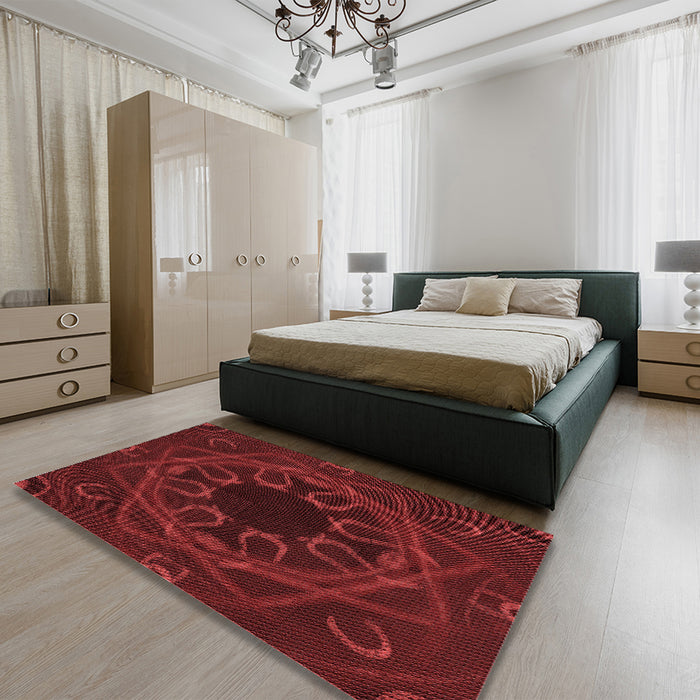 Round Machine Washable Transitional Maroon Red Rug in a Office, wshpat2996rd