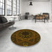 Round Patterned Dark Bronze Brown Rug in a Office, pat2996yw