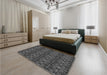 Patterned Charcoal Black Rug in a Bedroom, pat2998gry