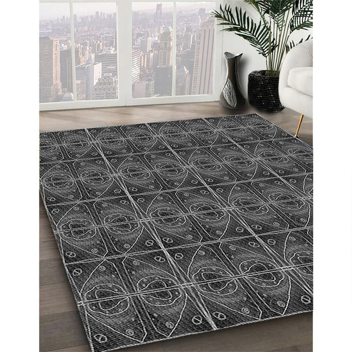 Patterned Charcoal Black Rug in Family Room, pat2998gry