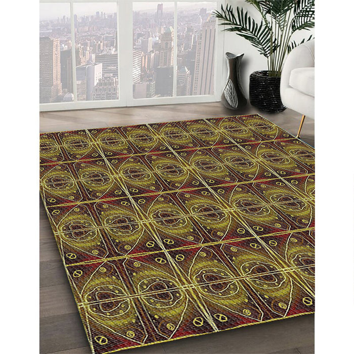 Patterned Caramel Brown Novelty Rug in Family Room, pat2998