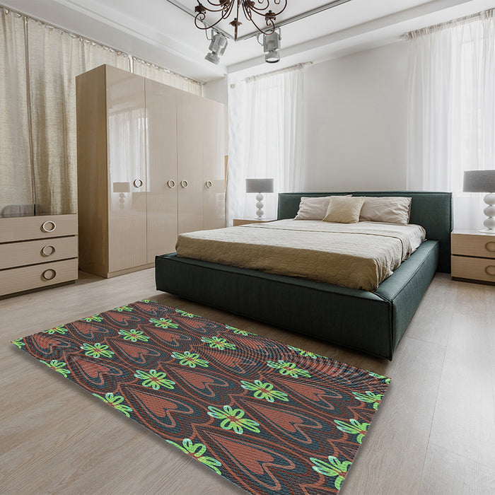 Patterned Hazel Green Rug in a Bedroom, pat2999lblu