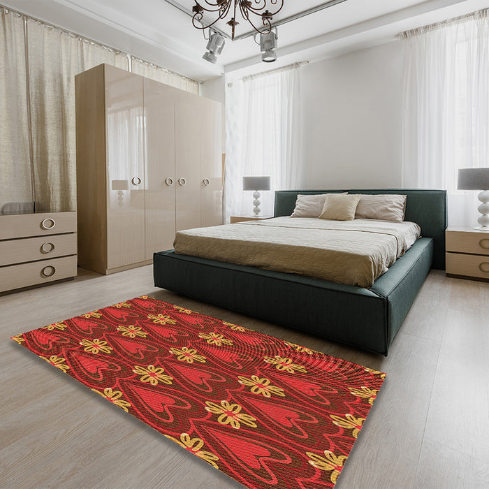 Round Machine Washable Transitional Mahogany Brown Rug in a Office, wshpat2999org