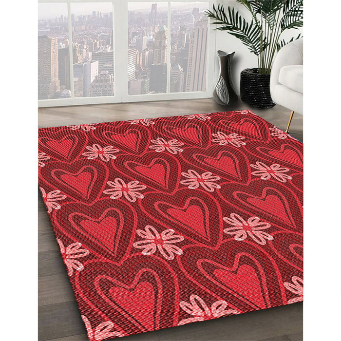 Patterned Red Rug in Family Room, pat2999rd