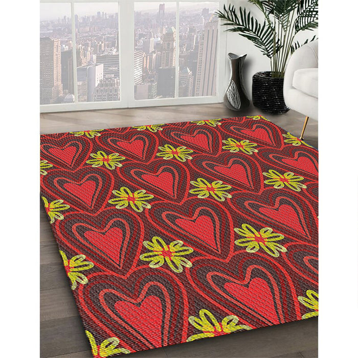 Patterned Red Novelty Rug in Family Room, pat2999