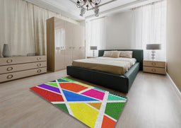 Patterned Green Modern Rug in a Bedroom, pat29