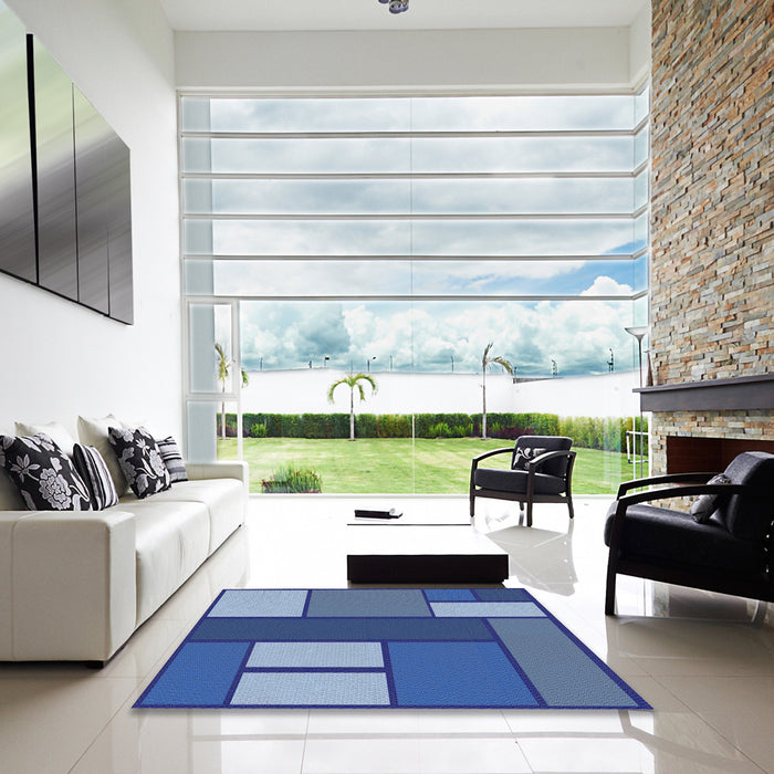Square Patterned Blue Abstract Machine Washable Rug in a Living Room, wshpat2