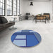 Round Patterned Blue Abstract Machine Washable Rug in a Office, wshpat2