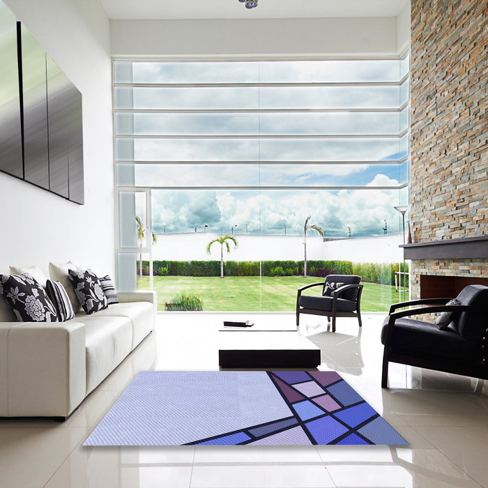 Square Patterned Slate Blue Rug in a Living Room, pat30blu