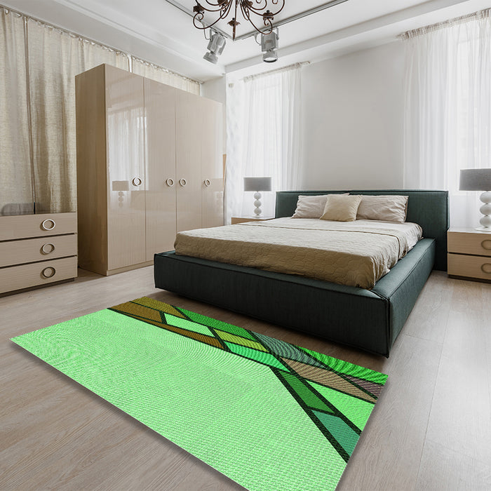 Patterned Dark Lime Green Rug in a Bedroom, pat30grn