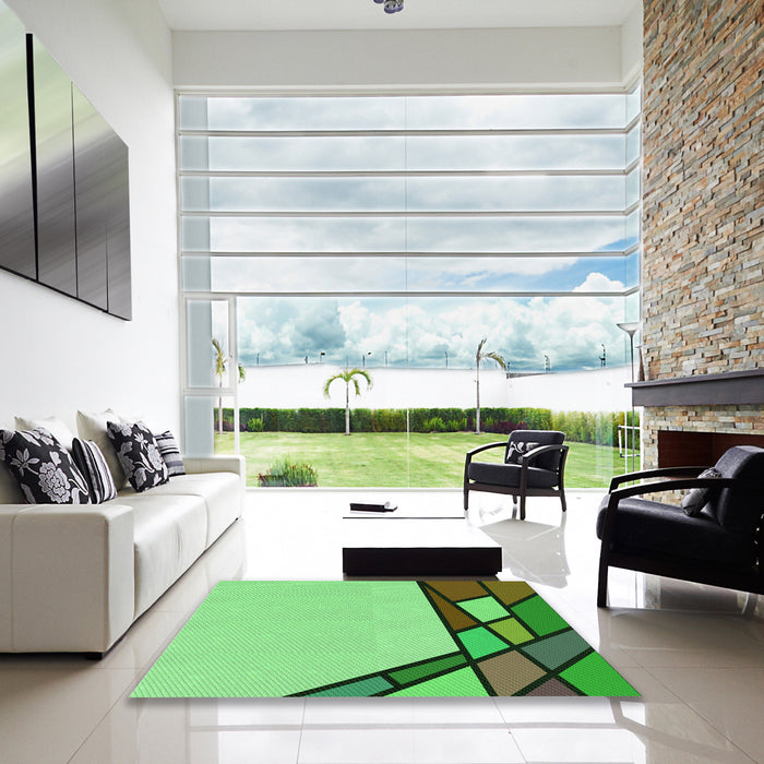 Square Patterned Dark Lime Green Rug in a Living Room, pat30grn