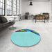 Round Patterned Aquamarine Stone Green Rug in a Office, pat30lblu