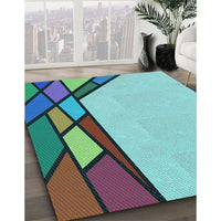 Patterned Aquamarine Stone Green Rug, pat30lblu