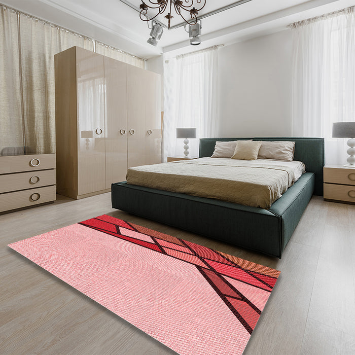 Round Machine Washable Transitional Red Rug in a Office, wshpat30rd