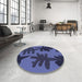Round Patterned Dark Slate Blue Rug in a Office, pat3000blu