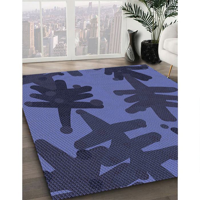 Patterned Dark Slate Blue Rug in Family Room, pat3000blu