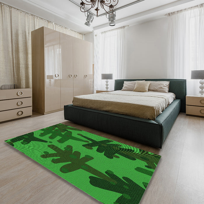 Patterned Deep Emerald Green Rug in a Bedroom, pat3000grn
