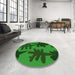 Round Patterned Deep Emerald Green Rug in a Office, pat3000grn