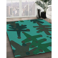 Patterned Deep Teal Green Rug, pat3000lblu