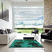 Square Patterned Deep Teal Green Rug in a Living Room, pat3000lblu