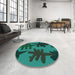 Round Patterned Deep Teal Green Rug in a Office, pat3000lblu