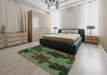 Patterned Dark Forest Green Novelty Rug in a Bedroom, pat3000