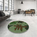 Round Machine Washable Transitional Dark Forest Green Rug in a Office, wshpat3000