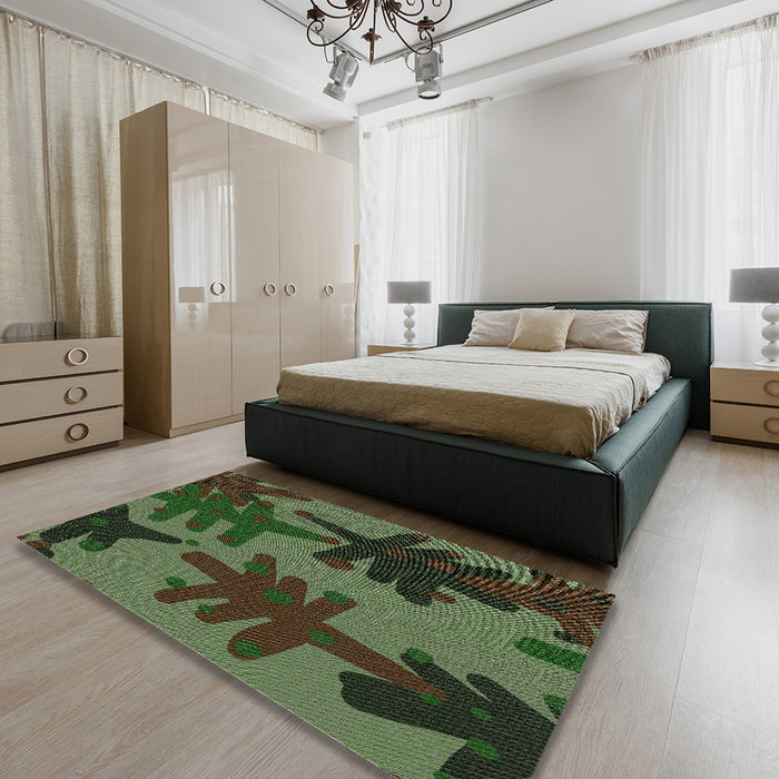 Machine Washable Transitional Dark Forest Green Rug in a Bedroom, wshpat3000
