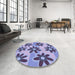 Round Patterned Deep Periwinkle Purple Rug in a Office, pat3001blu